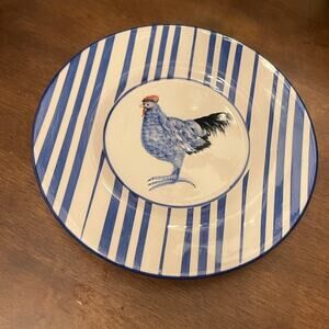 Vintage Rooster 8” chicken plate Blue and white 80’s decorative